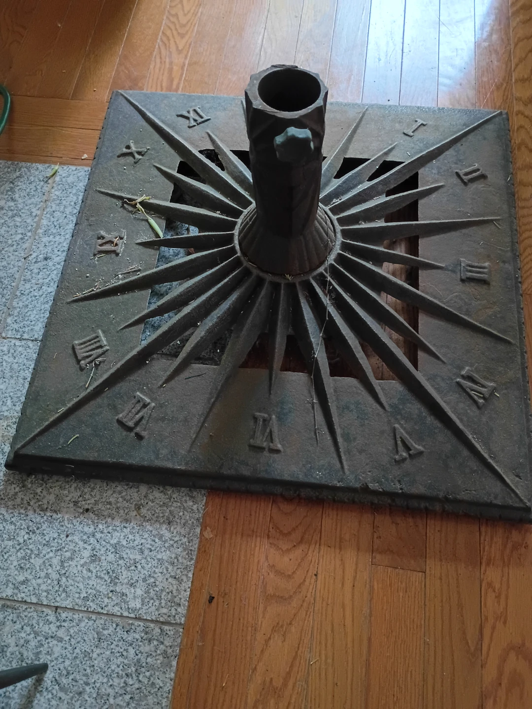Vintage Cast Iron Roman Numeral Patio Umbrella Stand - photo 4