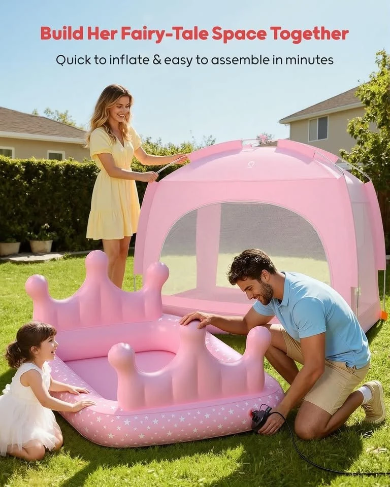 Pink Princess Inflatable Tent Bed with Electric Pump - photo 5