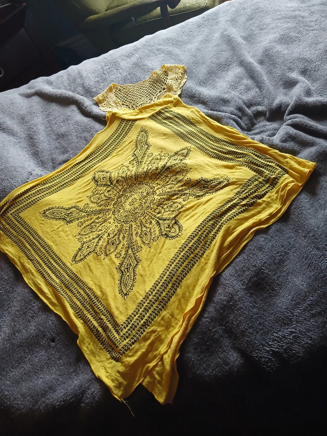Yellow Poncho Top with Crochet Neckline - photo 2