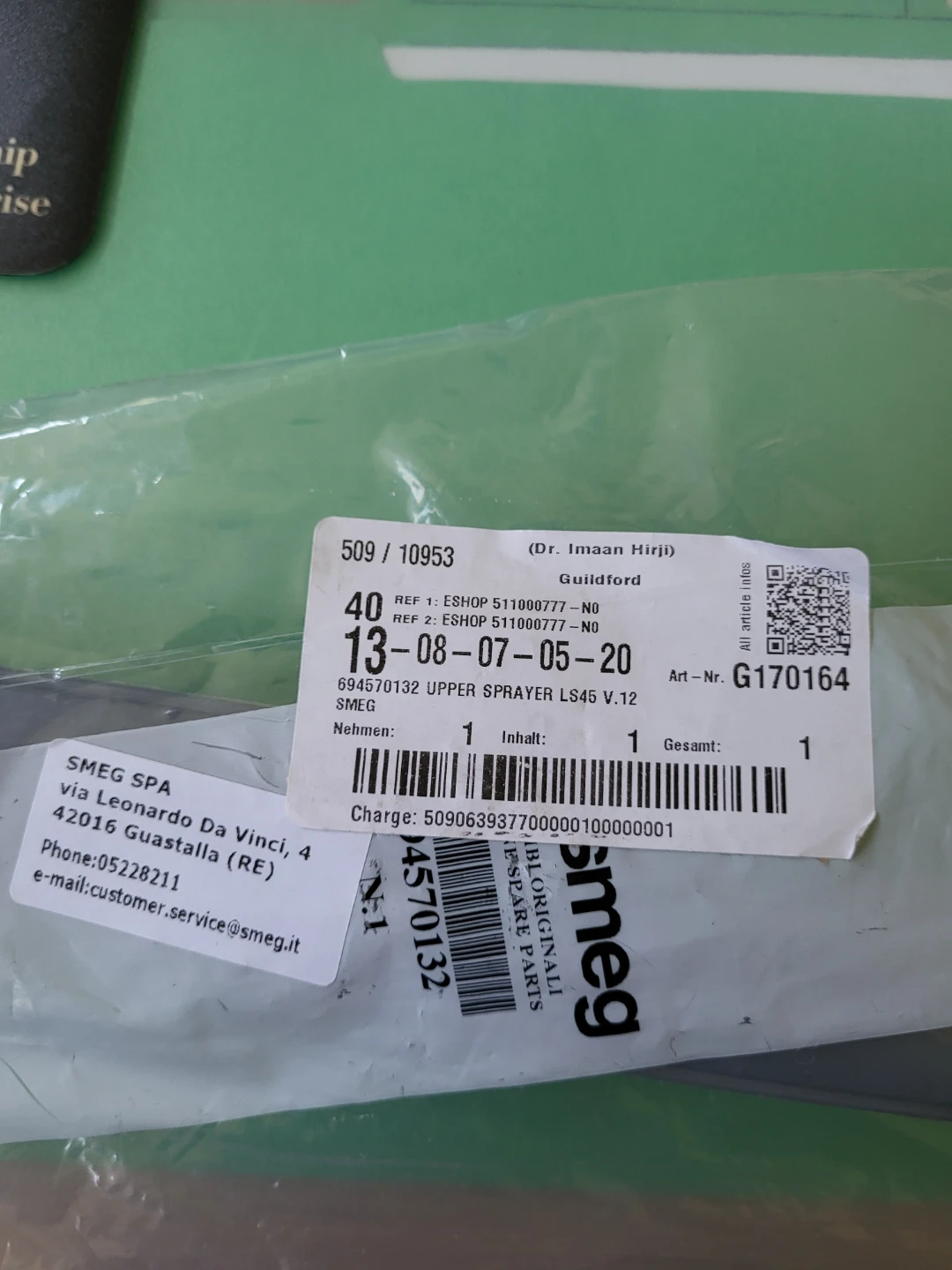 SMEG Dishwasher Upper Spray Arm LS45 V.12 - photo 2