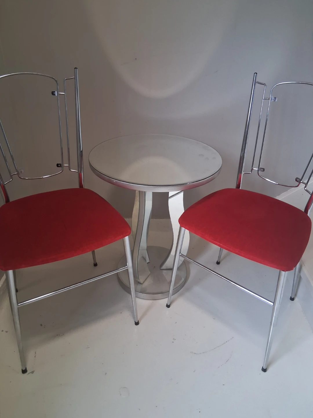 Set of 2 Red & Chrome Dining Chairs with Matching Table