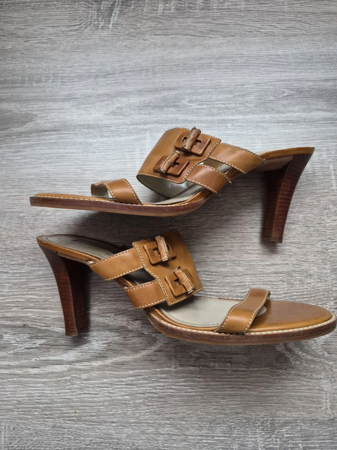 FREE Anne Klein Brown Leather Heeled Sandals