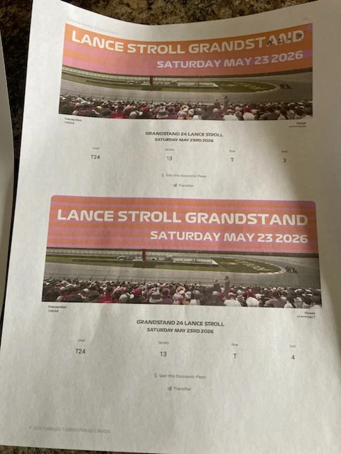 2x Lance Stroll Grandstand Tickets - May 23, 2026