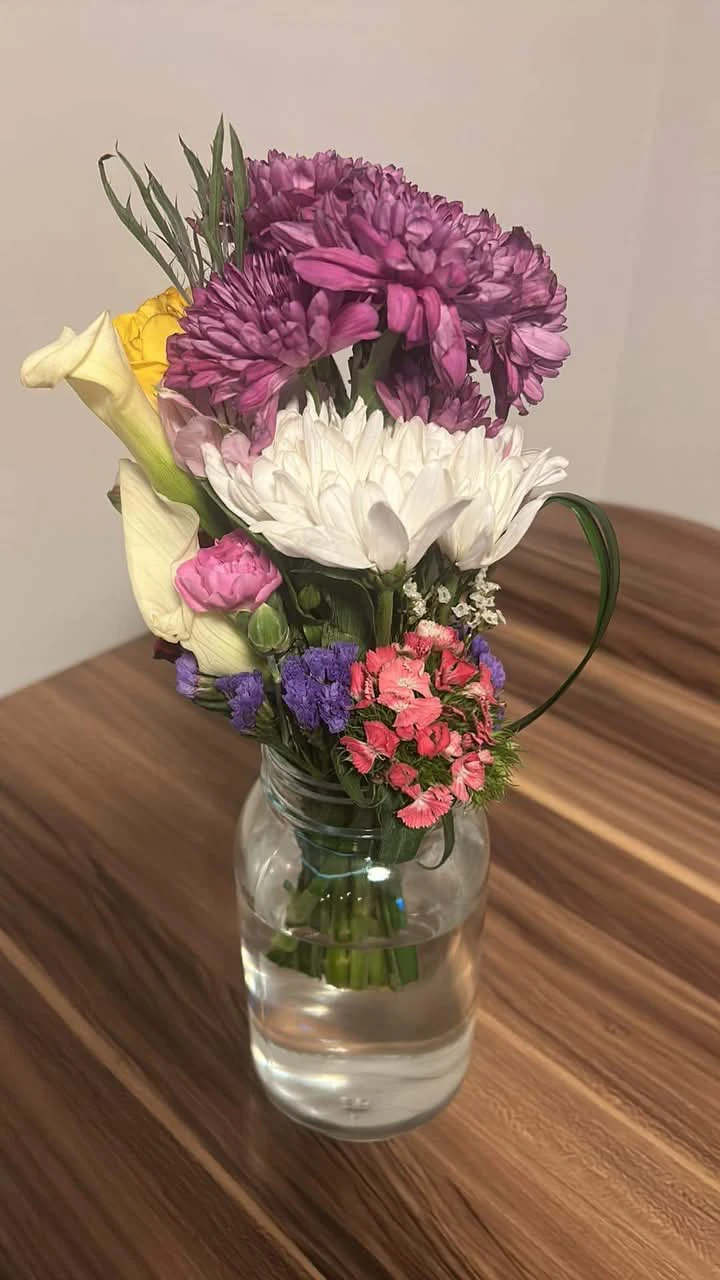 Mixed Flower Arrangement in Glass Jar