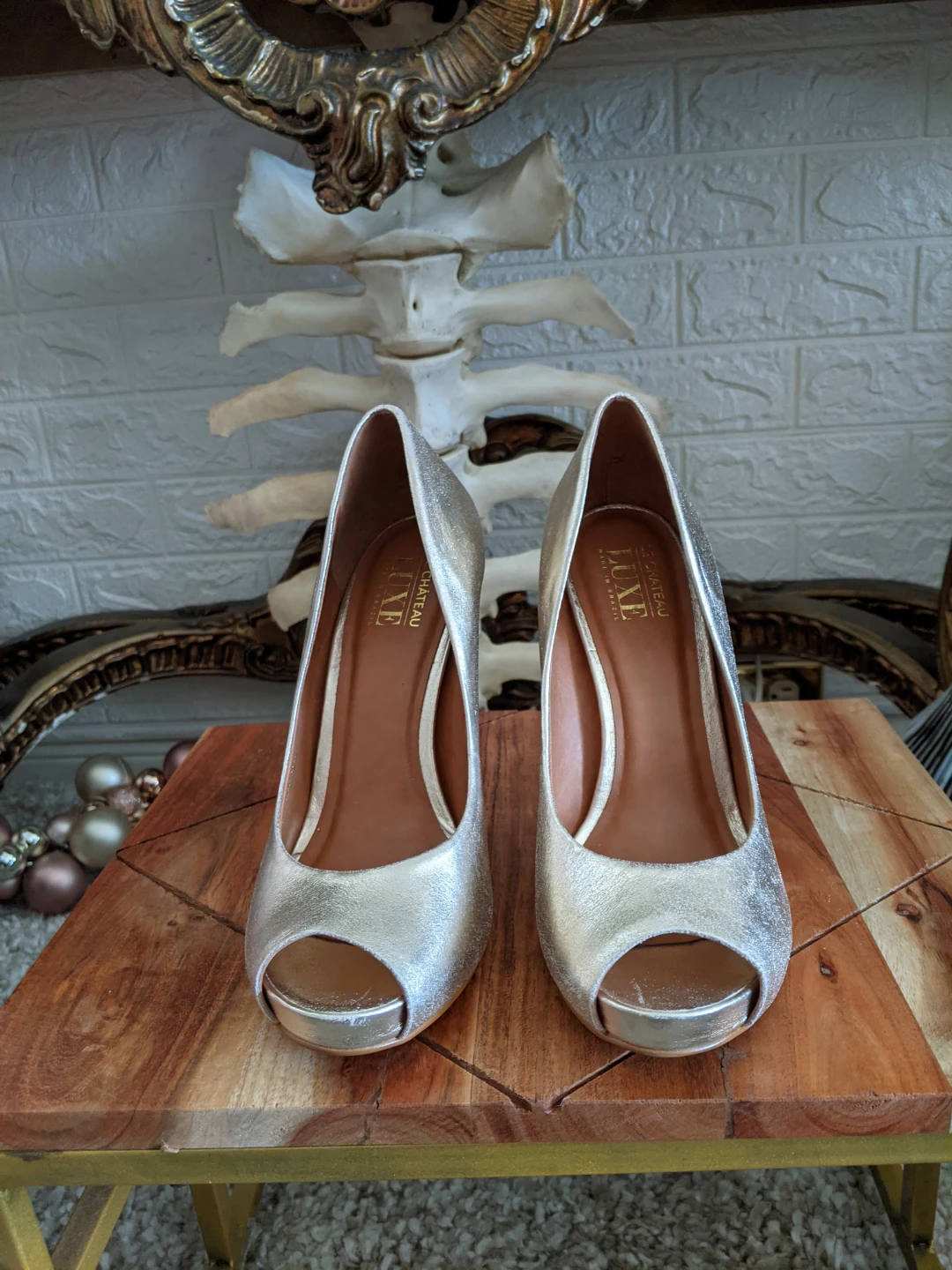 Le Château Silver Peep-Toe Heels