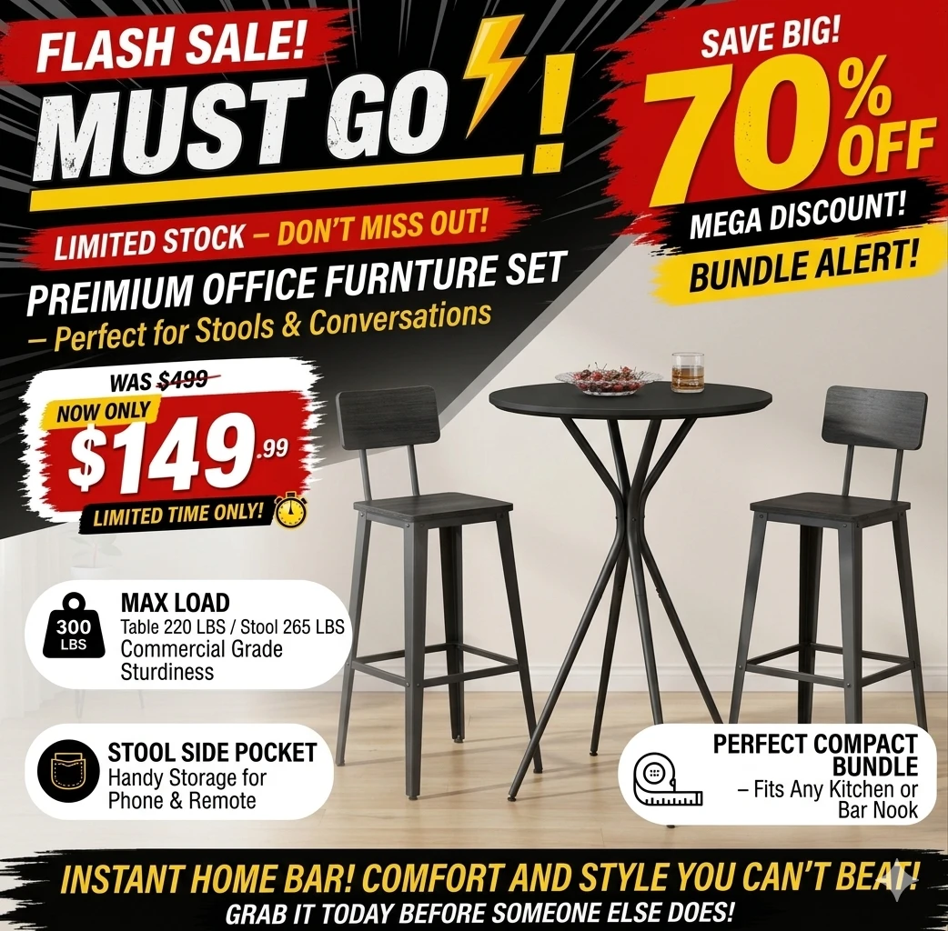 VASAGLE Bar Table and 2 Stools Set