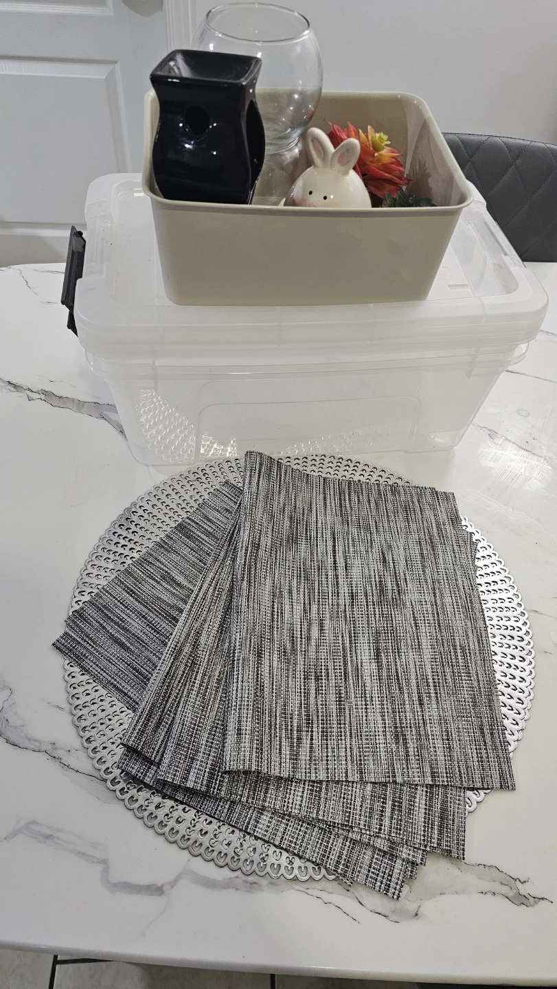 Set of 8 grey Placemats and storage boxes and decorative plants