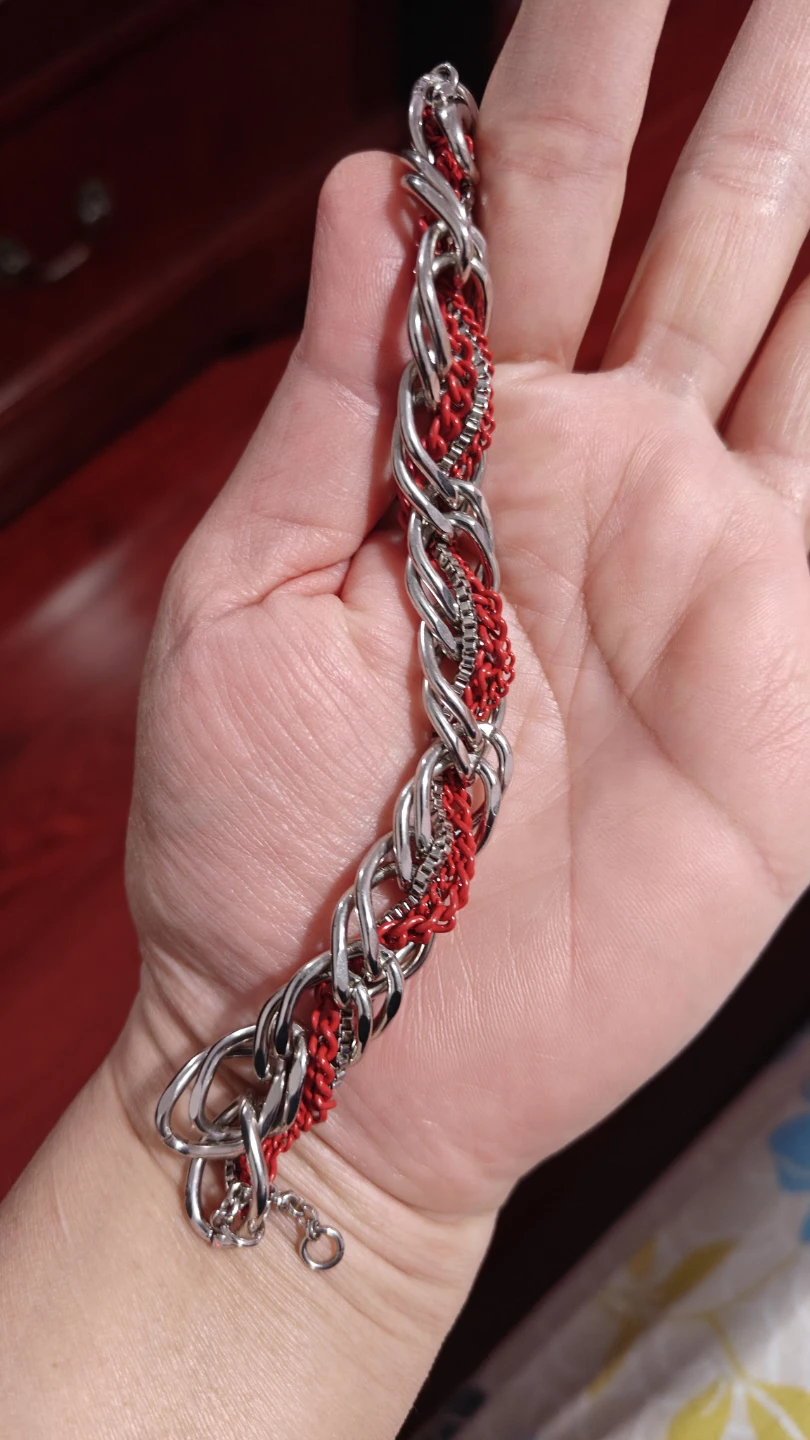 Red and Silver Tone Chain Link Bracelet - photo 2