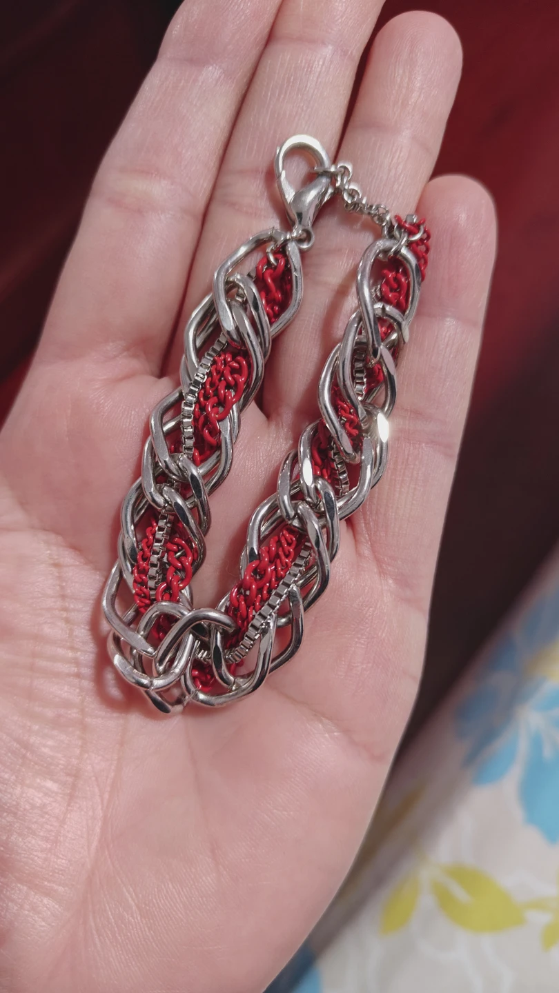 Red and Silver Tone Chain Link Bracelet - photo 3