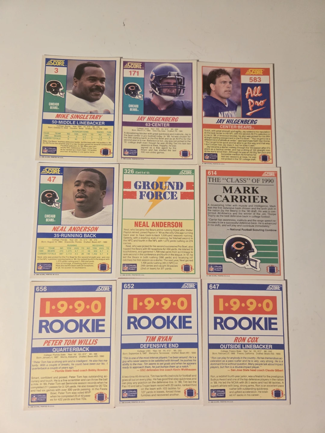 1990 Score Chicago Bears Football Cards - photo 2
