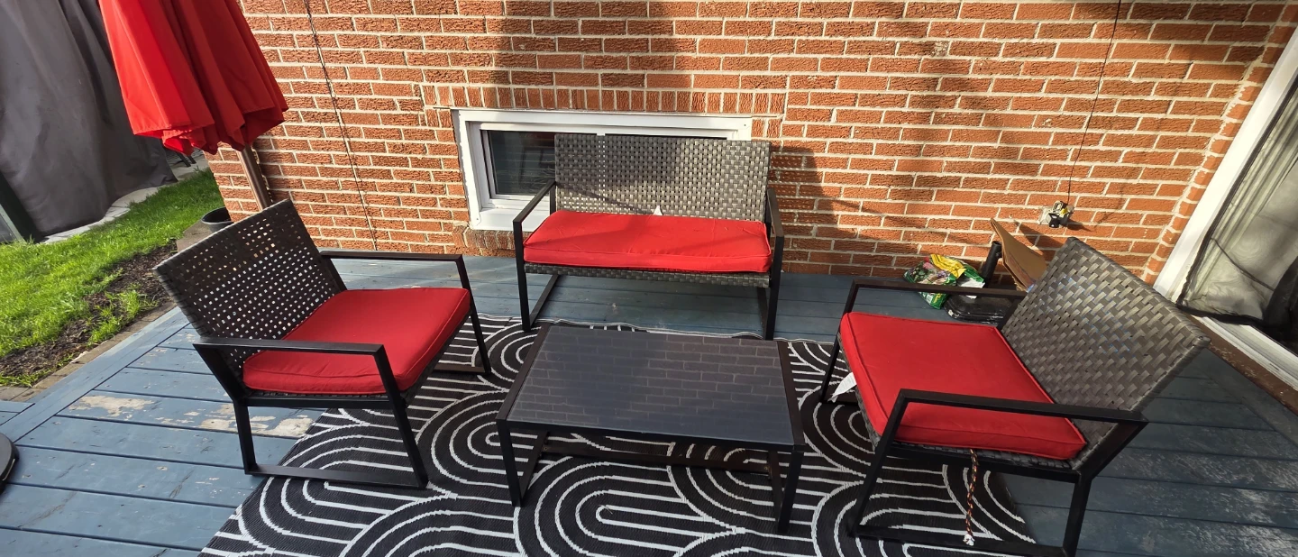 Patio Furniture Set with Red Cushions