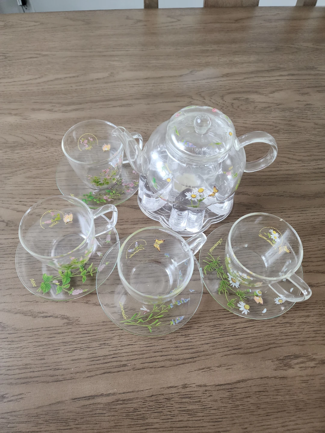 Glass Teapot and Cups Set with Floral Design - photo 2