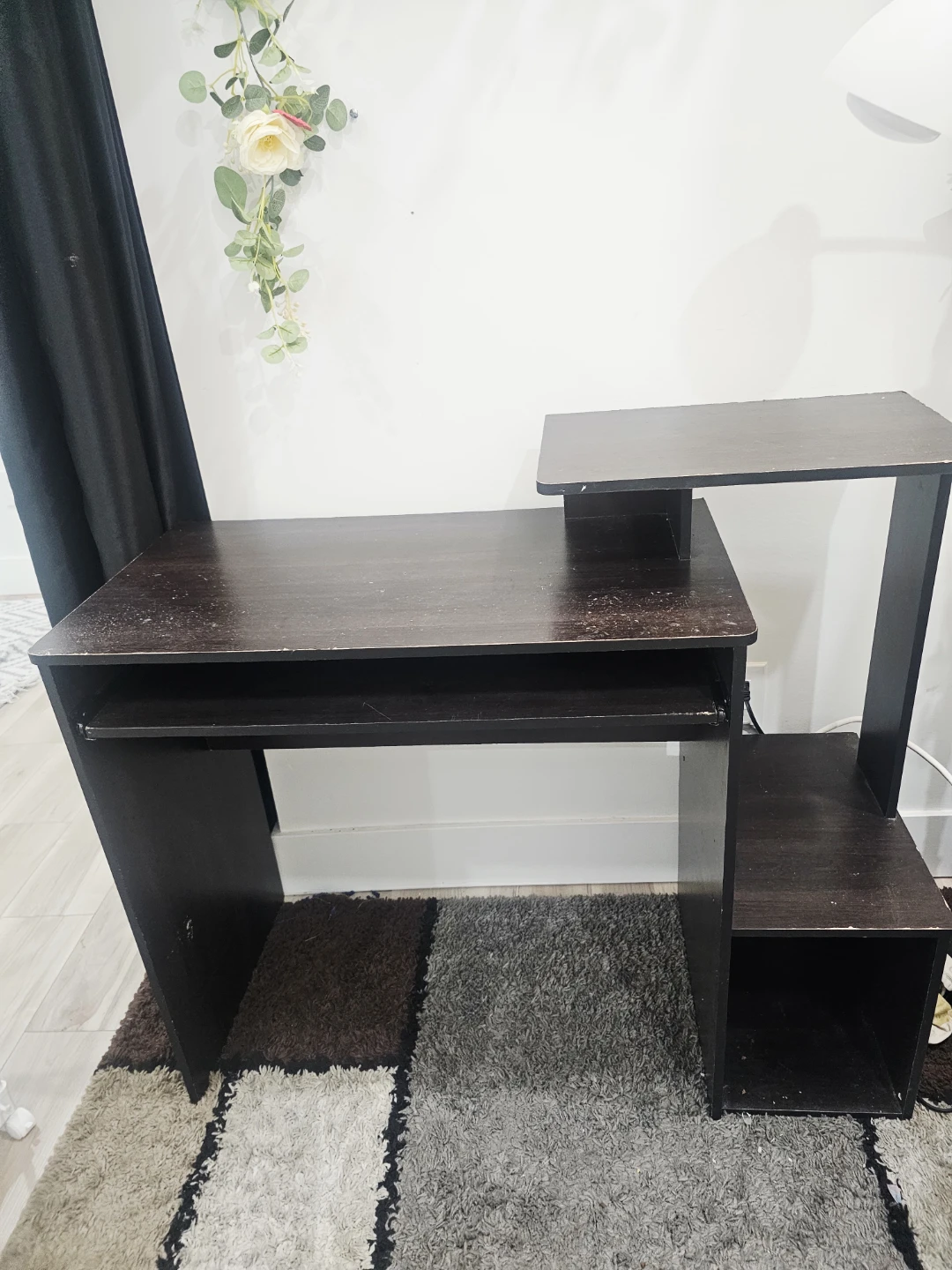 Dark Brown Computer Desk with Keyboard Tray