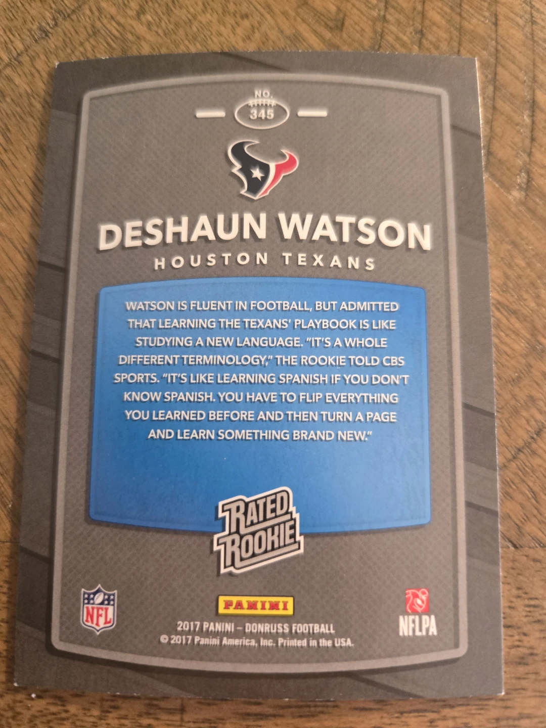 Deshaun Watson 2017 Donruss Rated Rookie Football Card - photo 2