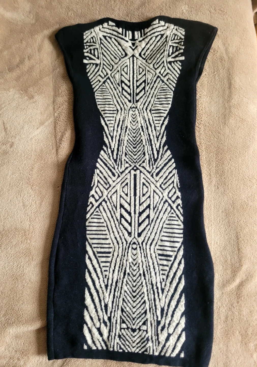Impress Black & Beige Geometric Pattern Knit Dress S/P🌱 - photo 2
