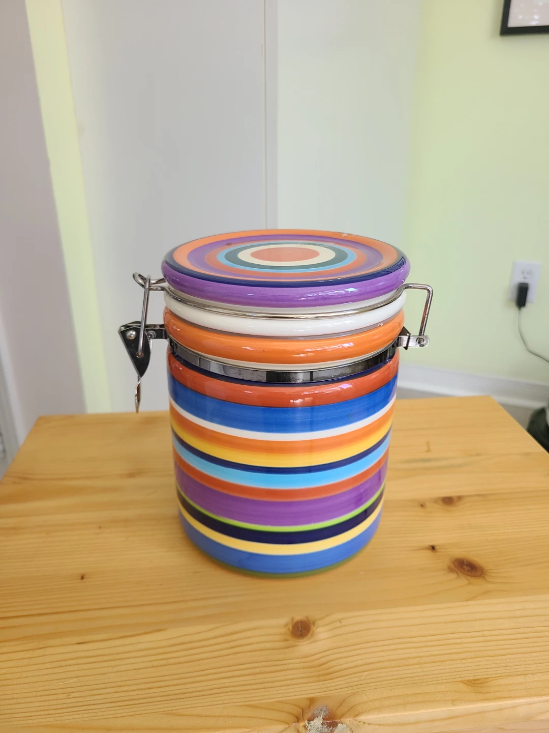 Striped Ceramic Canister with Clamp Lid