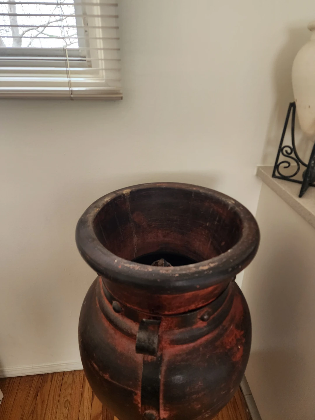 Authentic Mexican Amphora Urn with Wrought-iron Cage and Base - photo 5