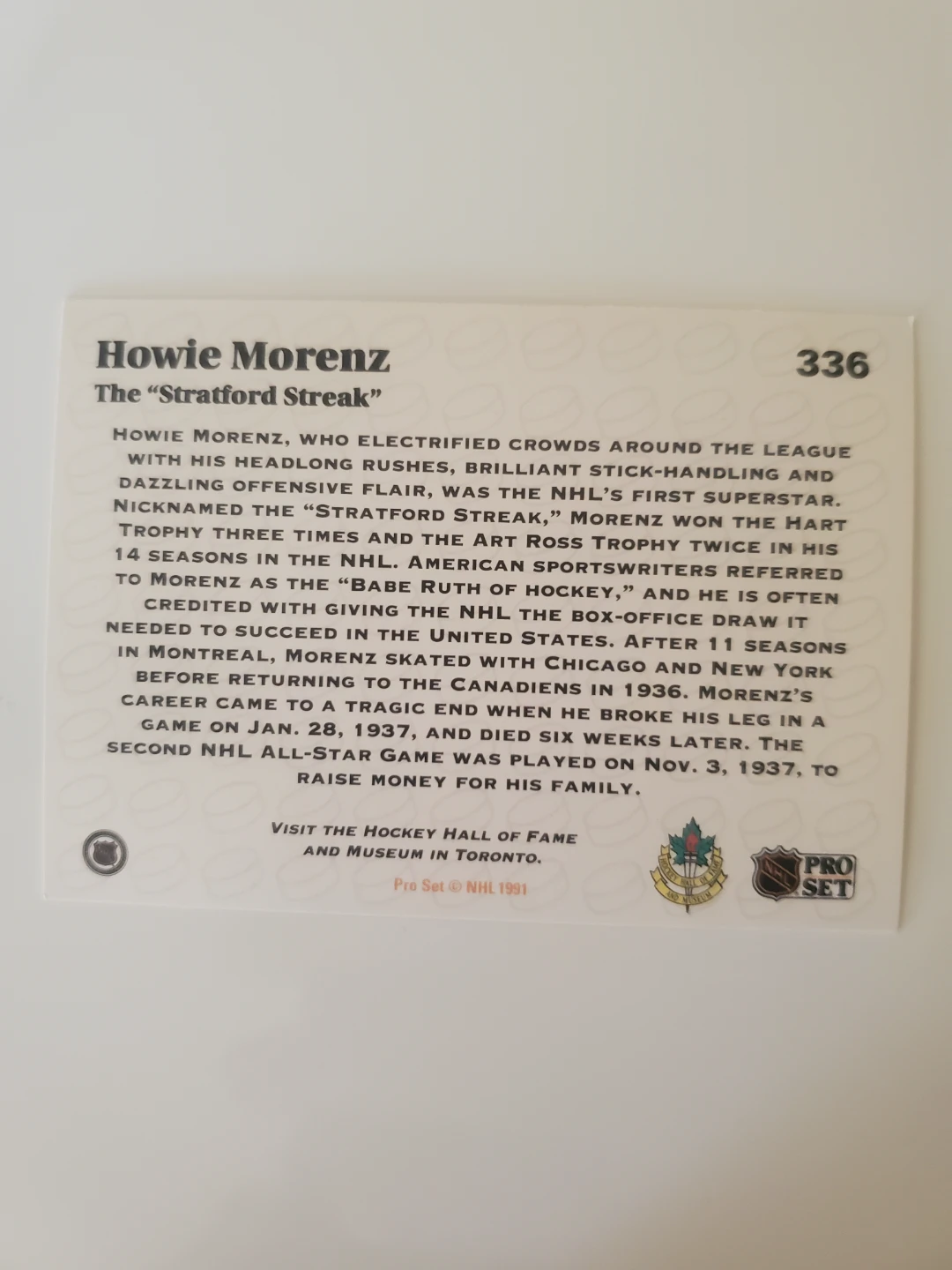 Howie Morenz "The Stratford Streak" Hockey Card - photo 2