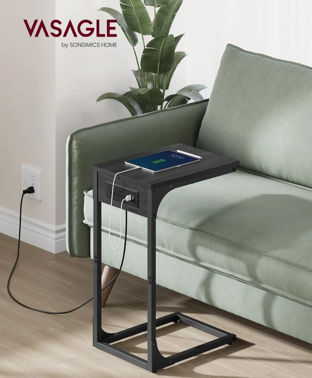 VASAGLE C-Table with Built-in Power Strip