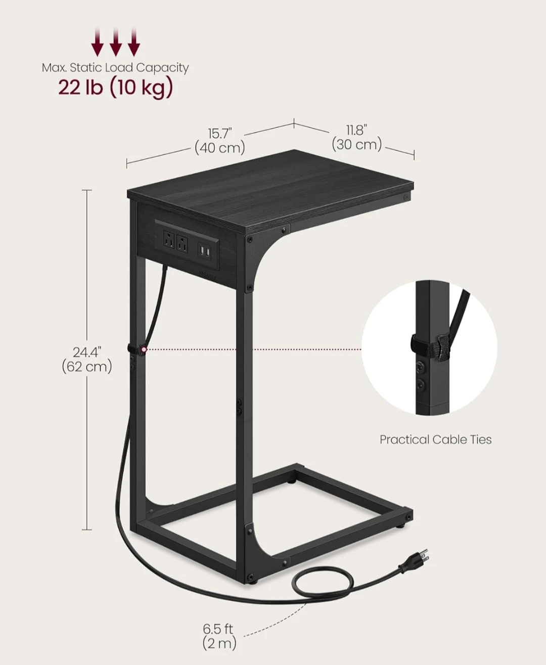 VASAGLE C-Table with Built-in Power Strip - photo 2