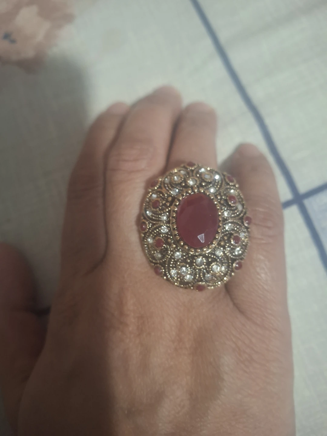 Ornate Statement Ring with Red Stone - photo 3