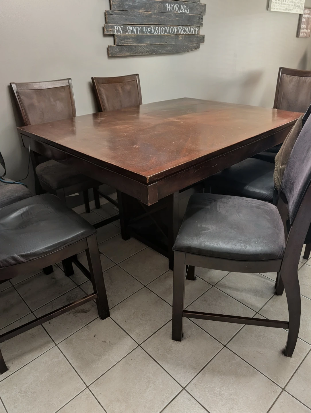 Dark Wood Dining Table Set with 8 Chairs