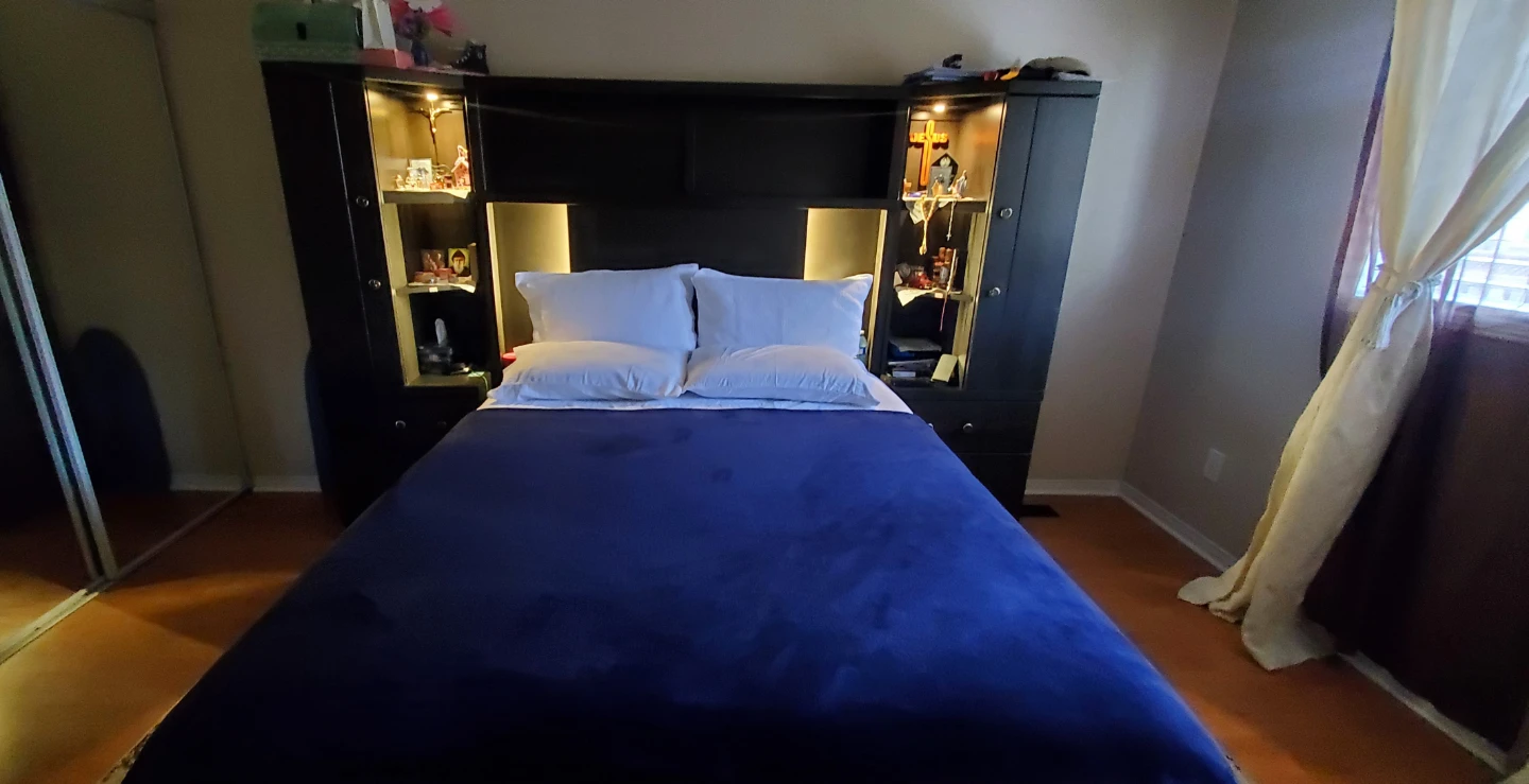 Dark Wood Bedroom Set with Storage Headboard - photo 2