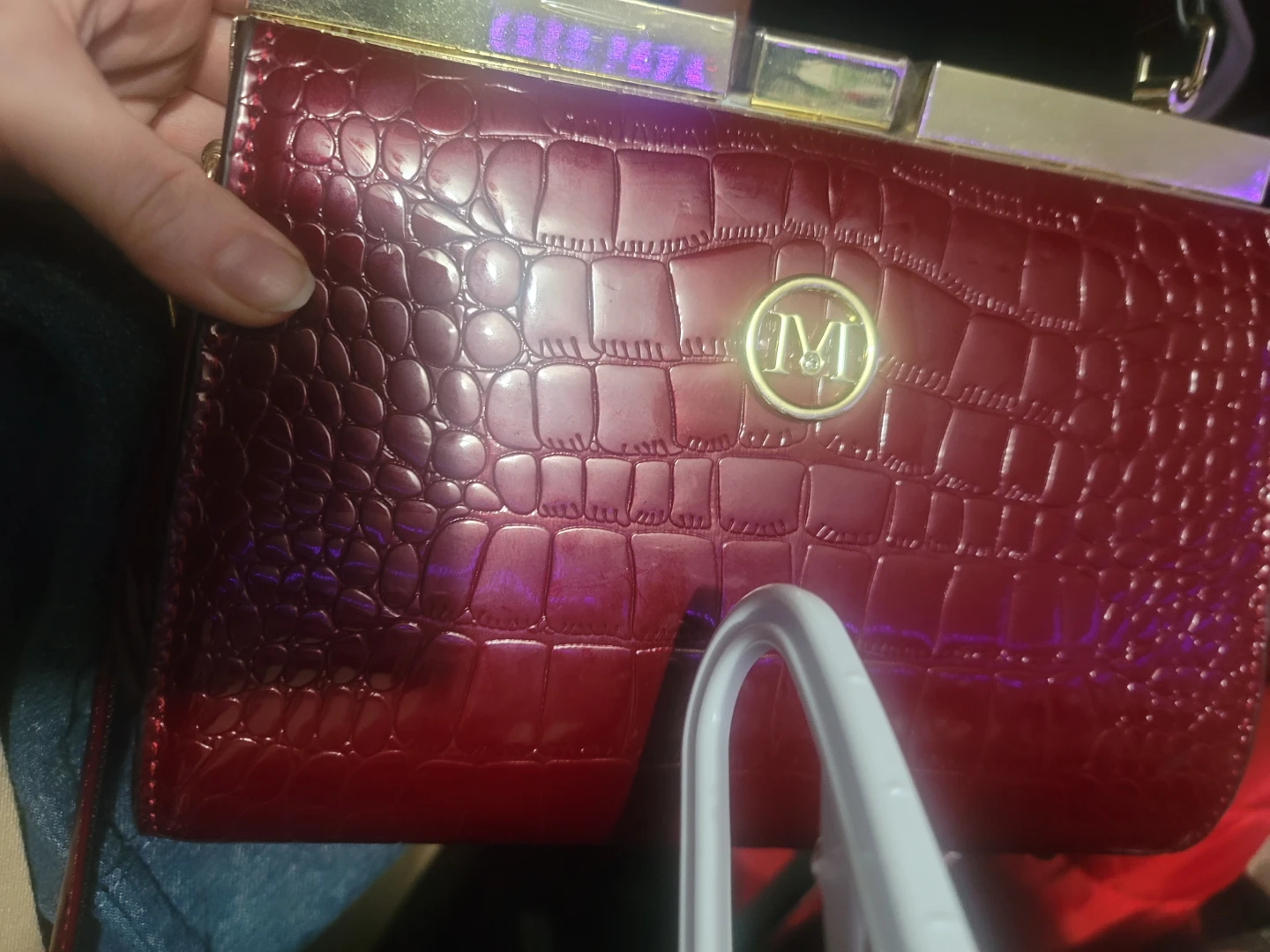 Red Croc Embossed Clutch Purse with M Logo