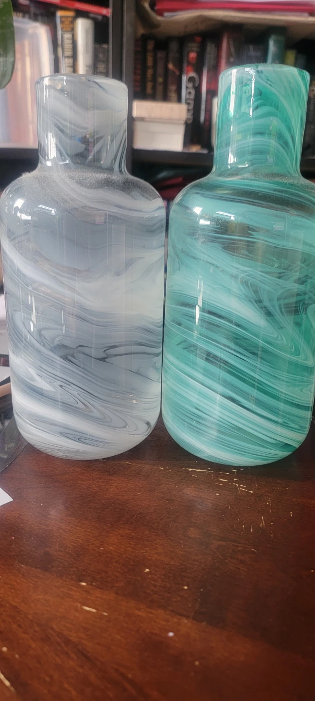 Set of 2 Swirl Glass Vases - Grey and Teal