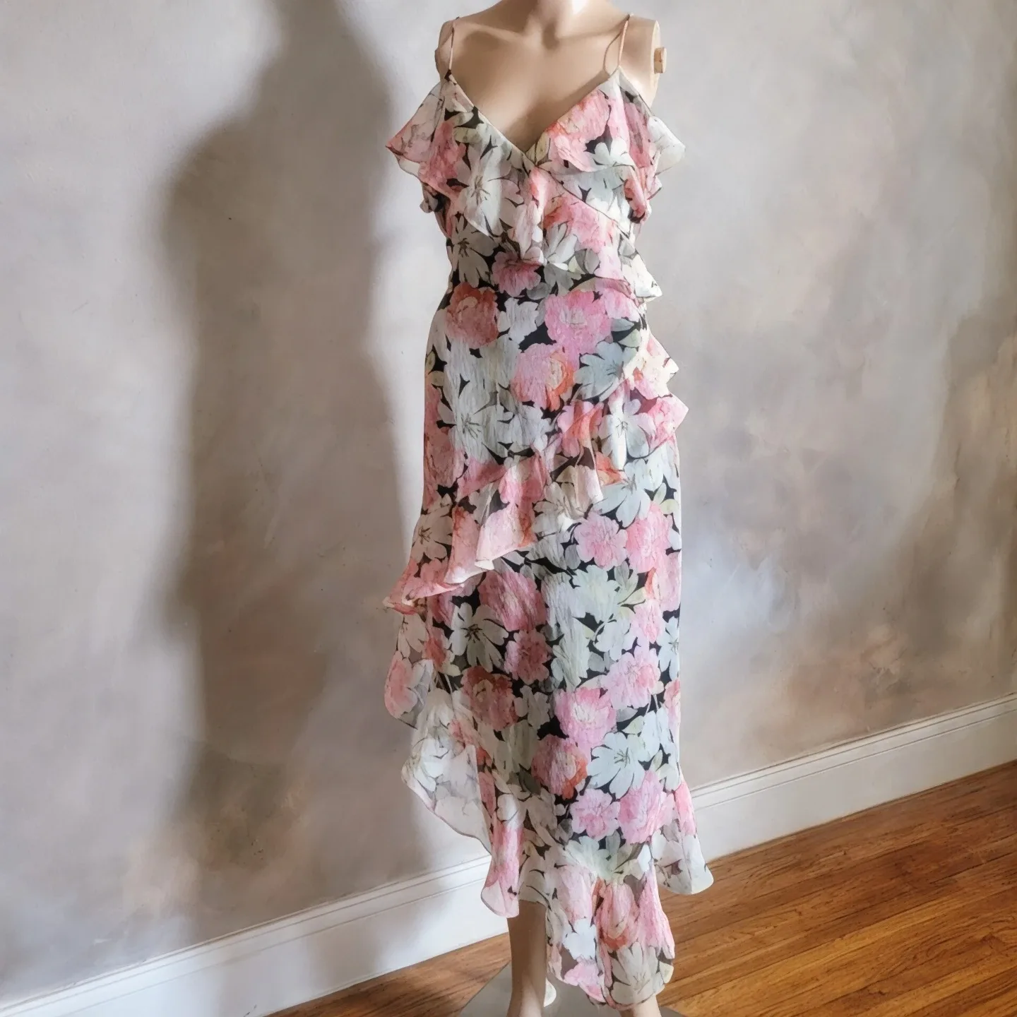 Zara Floral Ruffle Maxi Hi-low Slip Dress