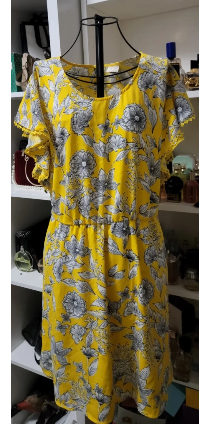 Yellow Floral Dress with Ruffle Sleeves