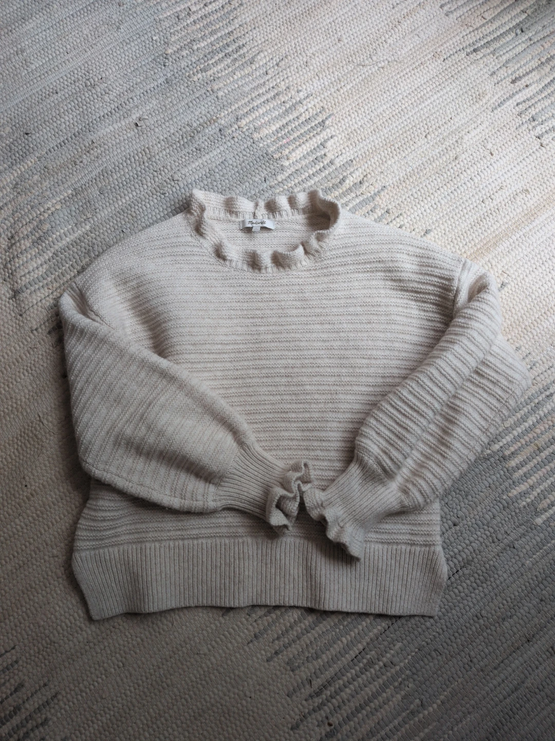 Madewell Women's Cream Ruffled Knit Sweater - Size L