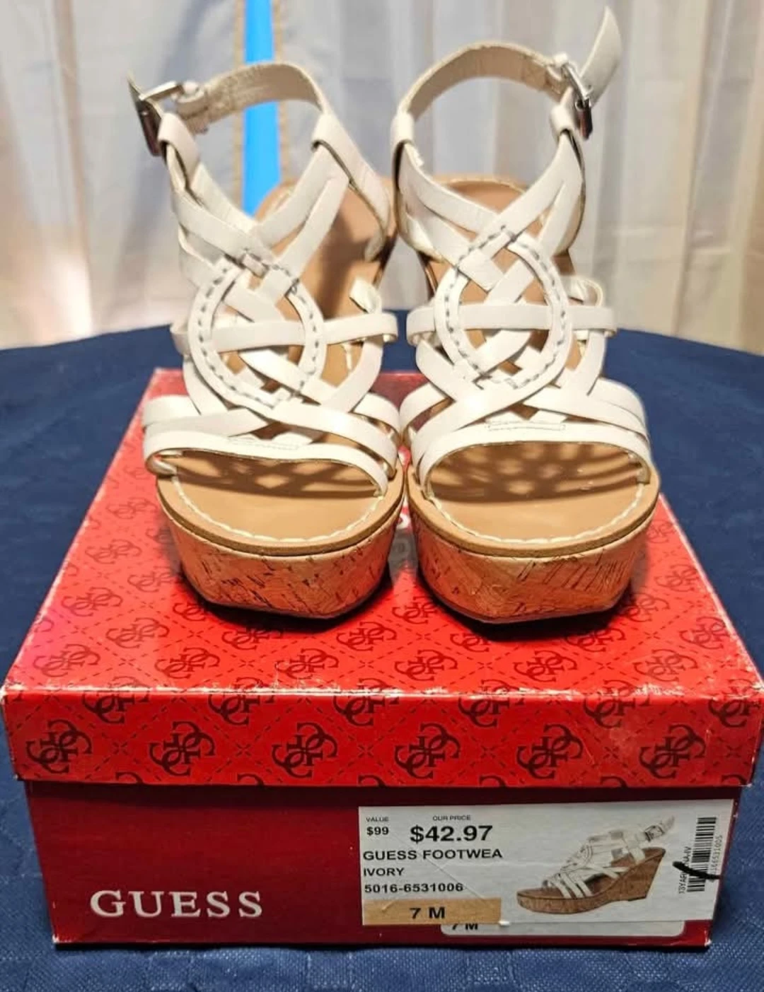 Guess Women's White Strappy Wedge Sandals - Size 7