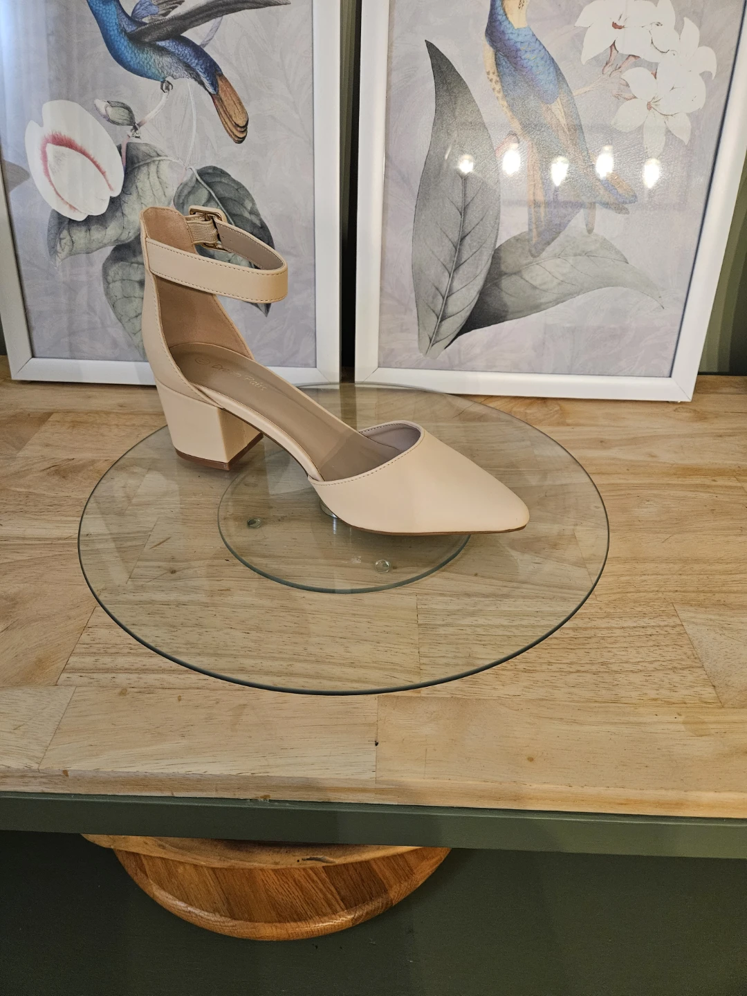 Beige Ankle Strap Block Heels