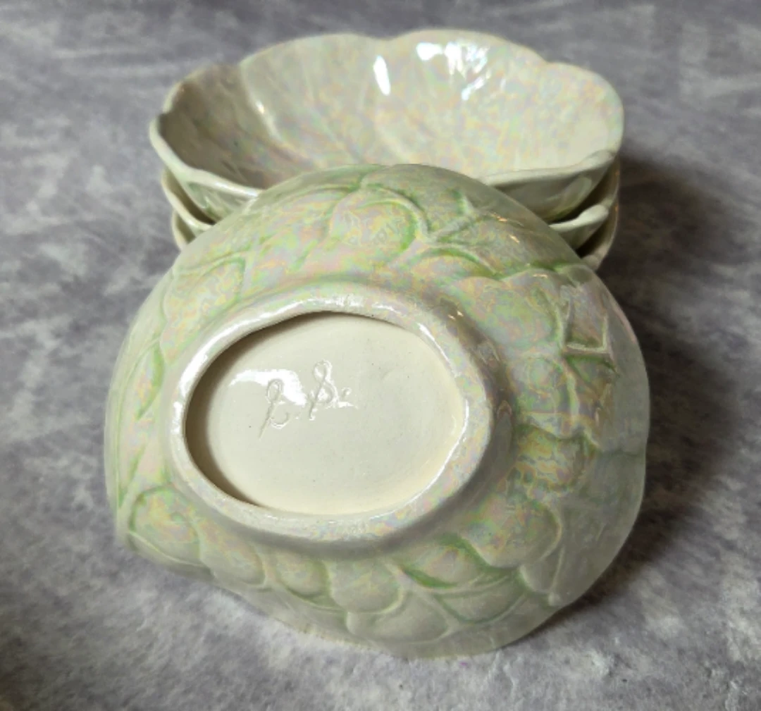 4 Pearlescent Handmade Vintage Cabbage Bowls 🥬 - photo 2