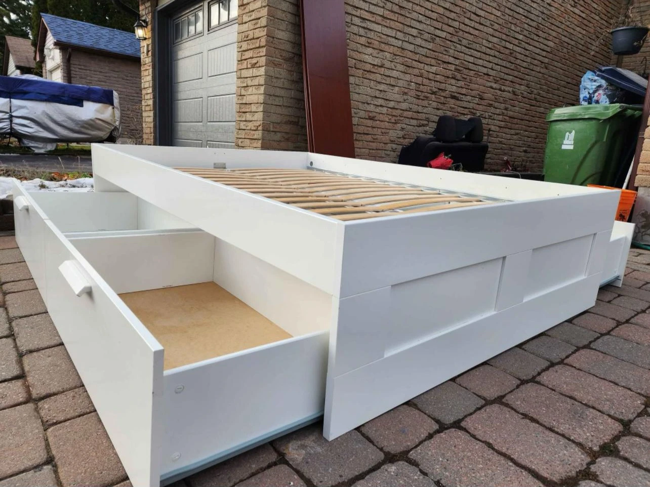 White double Storage Bed Frame with Drawers and mattress - photo 5