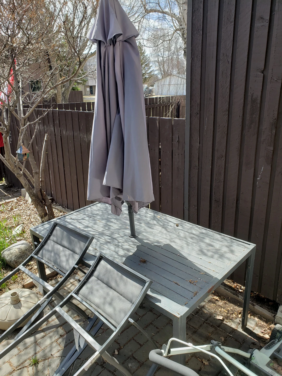 Grey Patio Table with Umbrella and Chairs - photo 2