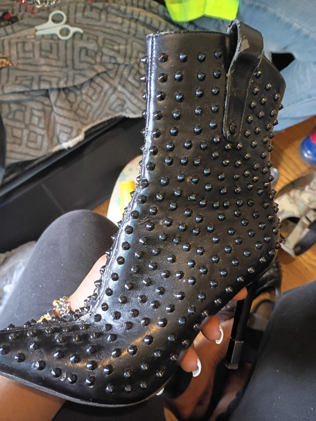 Black Studded High Heel Ankle Boots - photo 2