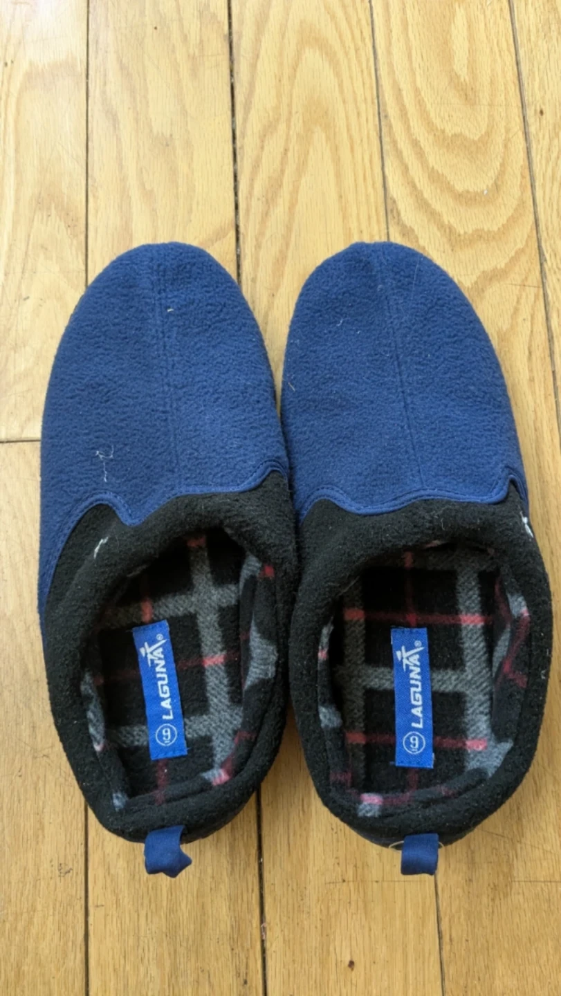 Laguna Blue Fleece Slippers with Plaid Lining