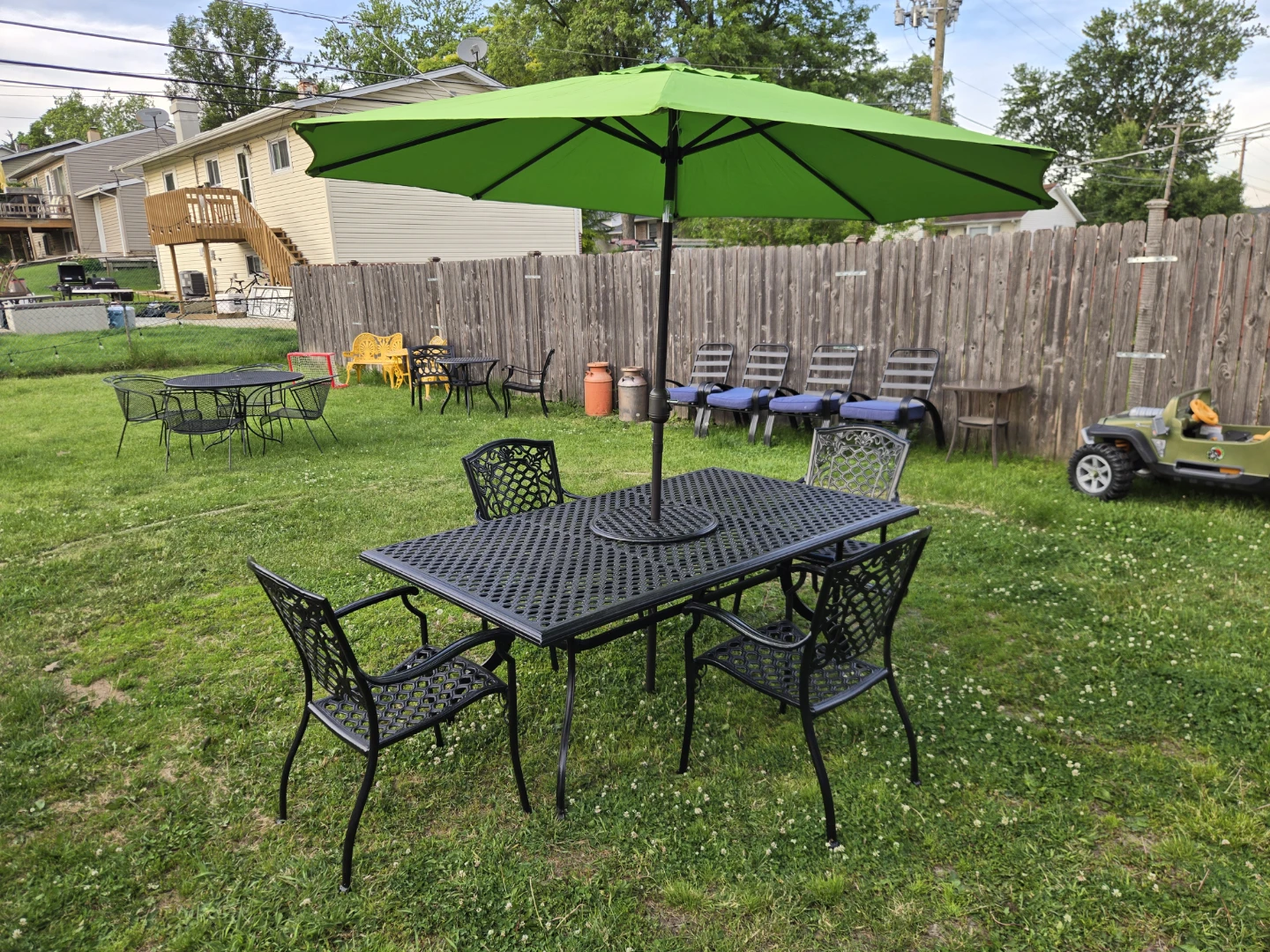 Black Metal Patio Dining Set with Green Umbrella - photo 5