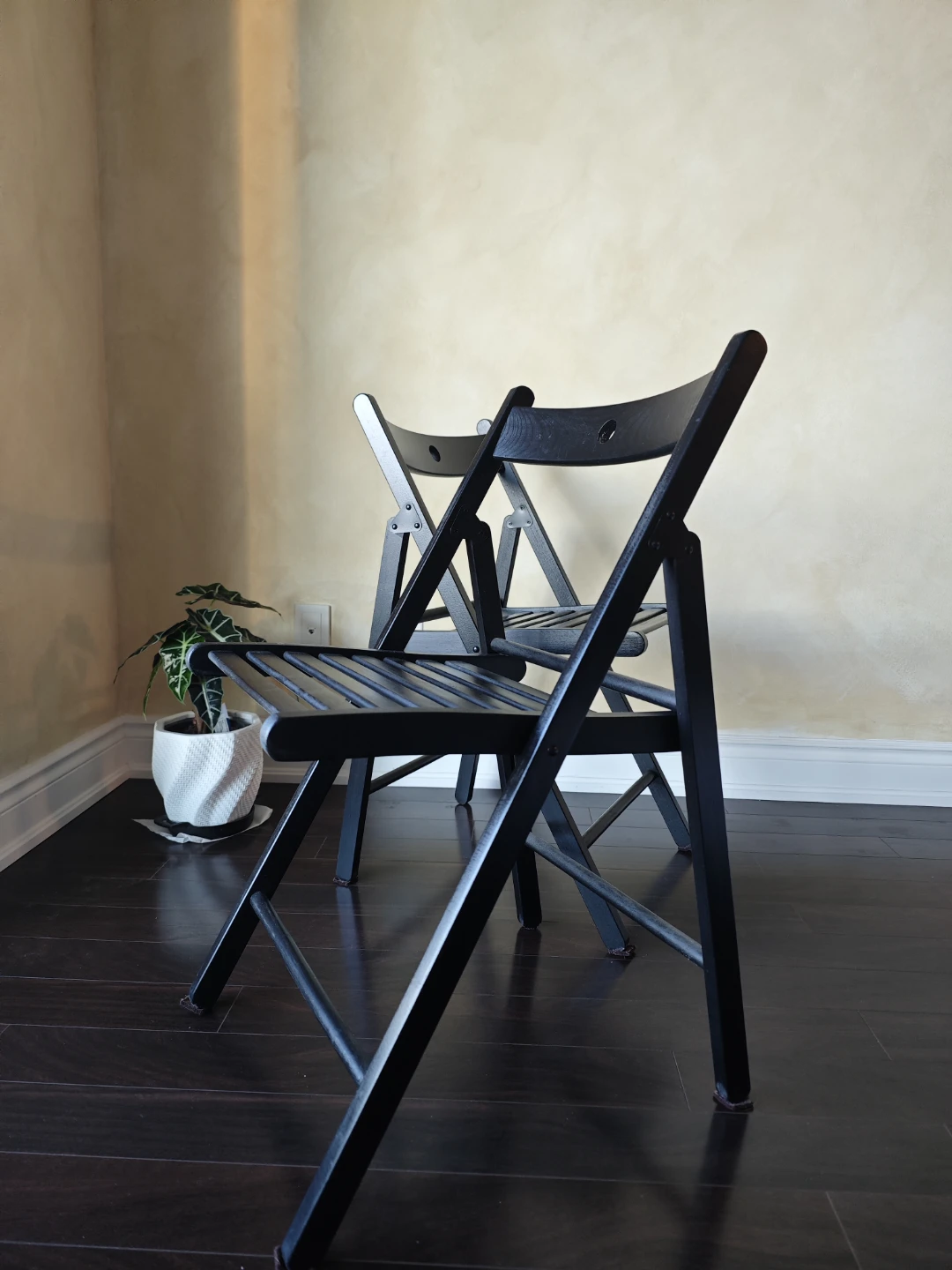 Set of 2 Black Wooden Folding Chairs