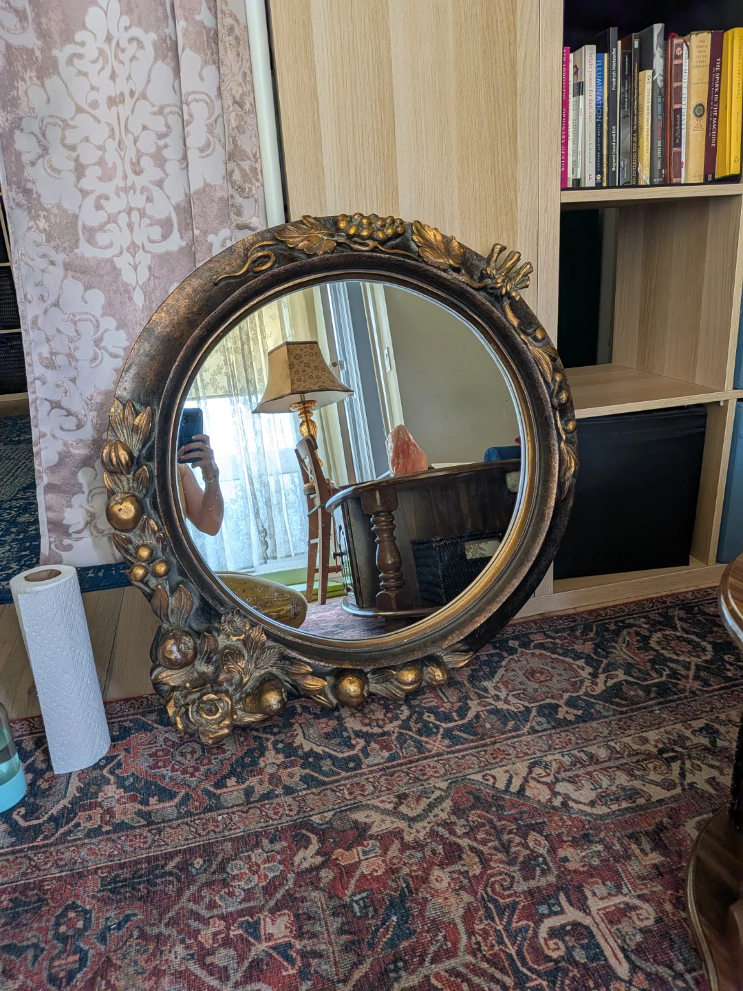 Ornate Oval Wall Mirror with Fruit and Floral Accents