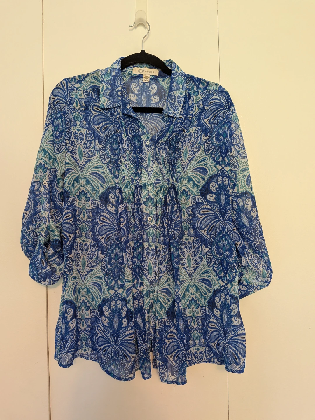 Cristina 3 Blue Paisley Print 3/4 Sleeve Blouse