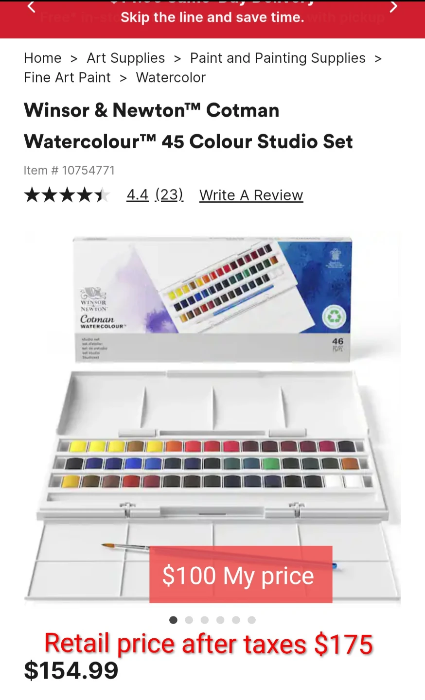 Winsor & Newton Cotman Watercolour 45 Colour Studio Set