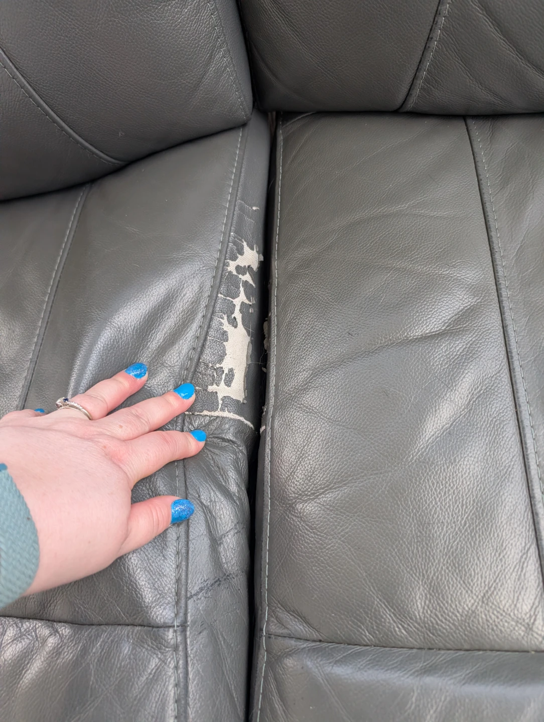 Grey Leather Sofa - Some Wear
