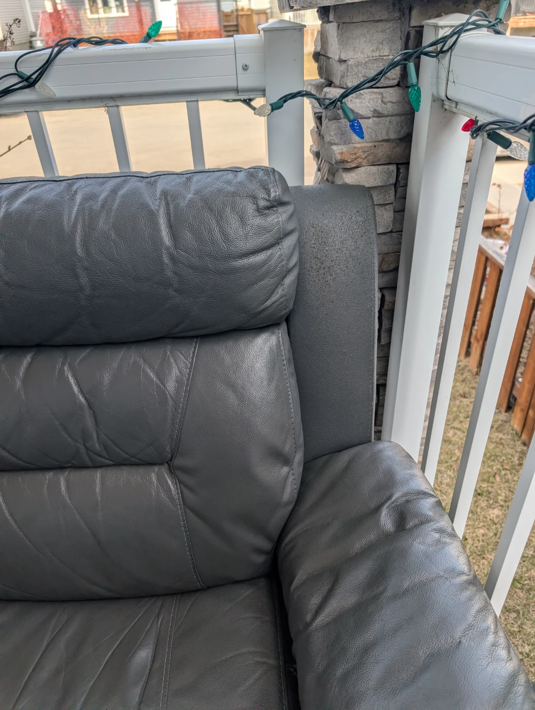 Grey Leather Sofa - Some Wear - photo 2