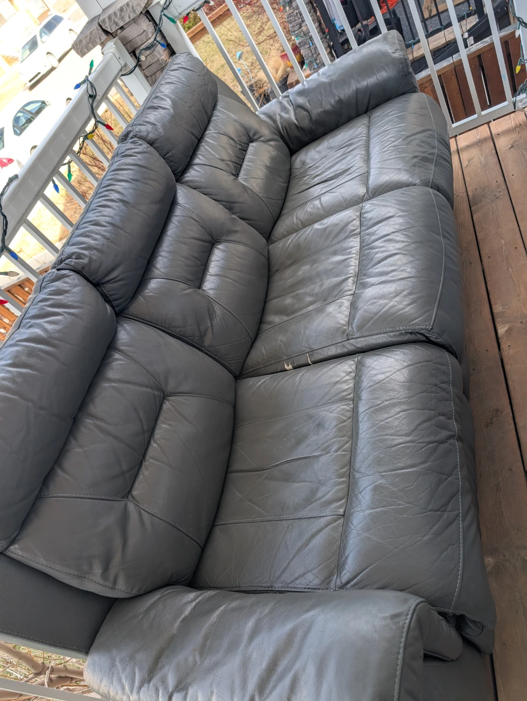 Grey Leather Sofa - Some Wear - photo 4