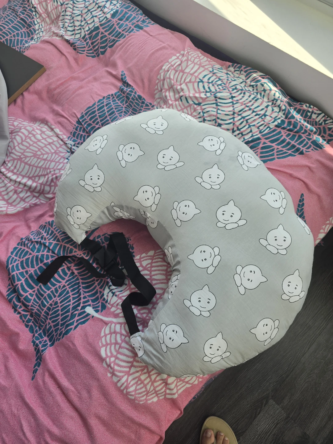 Grey Nursing Pillow with Cute Characters