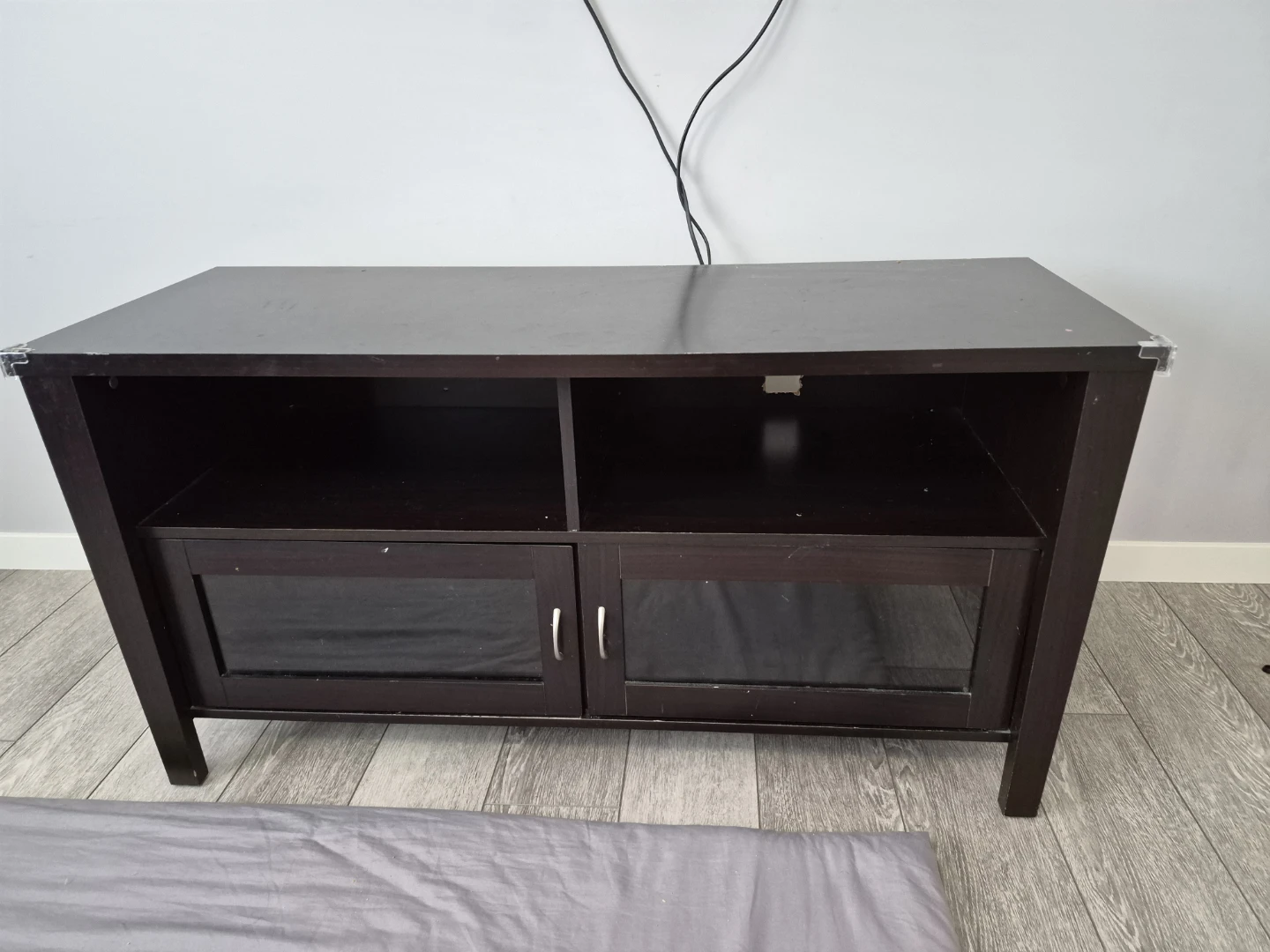 Dark Wood TV Stand with Glass Doors