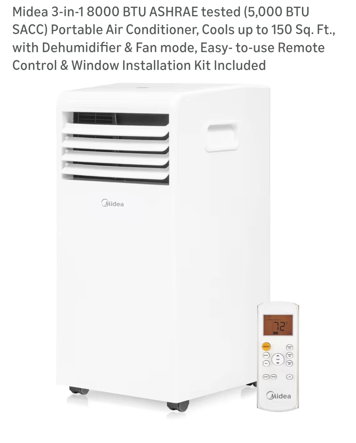 Midea 8000 BTU Portable Air Conditioner with Remote 4588